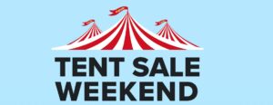 Red striped tent: Tent Sale Weekend event
